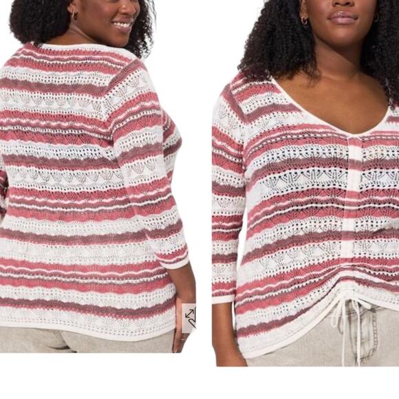 torrid Sweaters - NWT Torrid Open Stitch Pullover V-Neck Cinched Front Sweater size 2/2X